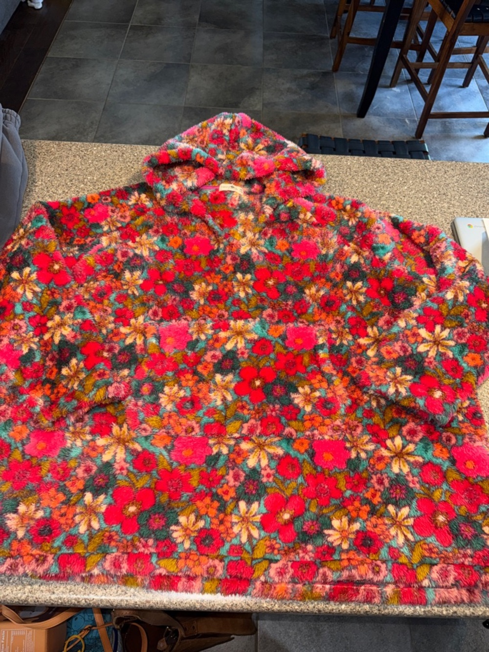 Natural Life Fleece Sherpa Plush Floral Hoodie